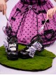 Cute Sanrio Co-Branded Kulomi Black Purple Polka Dot Stripes Bowknot Sweet Lolita High Heels Mary Jane Shoes