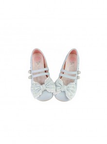 Pearl Sugar Series Elegant Satin Bowknot Pretty Sweet Lolita Double Straps Round Toe PU Flat Shoes