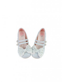 Pearl Sugar Series Elegant Satin Bowknot Pretty Sweet Lolita Double Straps Round Toe PU Flat Shoes