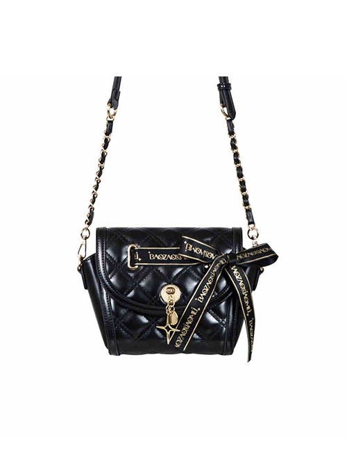 Sweet Lover Series Versatile Black Checkered Pattern Exquisite Straps Bowknot Classic Lolita Crossbody Bag