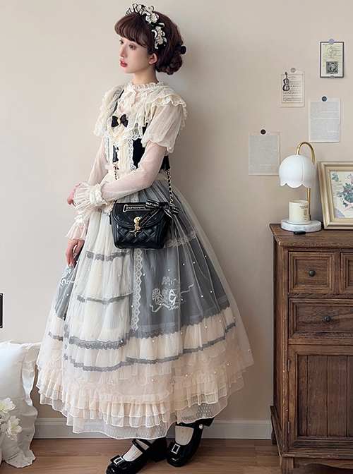 Sweet Lover Series Versatile Black Checkered Pattern Exquisite Straps Bowknot Classic Lolita Crossbody Bag