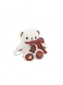 Christmas New Year Red Checkered Pattern Sweet Lolita Kawaii Plush Bear Doll Crossbody Bag Backpack