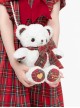 Christmas New Year Red Checkered Pattern Sweet Lolita Kawaii Plush Bear Doll Crossbody Bag Backpack