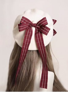 Winter Japanese Style Plaid Pattern Bowknot Cute Sweet Lolita Wavy Stripe Round Beret