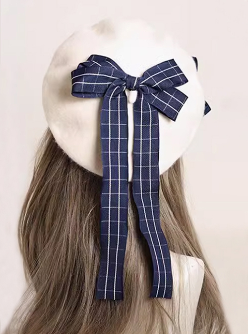 Winter Japanese Style Plaid Pattern Bowknot Cute Sweet Lolita Wavy Stripe Round Beret