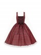 Wish Appointment Series Christmas New Year Elegant Sweet Lolita Red Plaid Plush Edge Suspender Long Dress