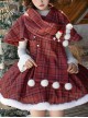 Wish Appointment Series Christmas Cute Sweet Lolita Red Plaid Hairball Short Woolen Scarf Cape