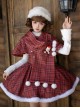 Wish Appointment Series Christmas Cute Sweet Lolita Red Plaid Hairball Short Woolen Scarf Cape