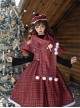 Wish Appointment Series Christmas Cute Sweet Lolita Red Plaid Hairball Short Woolen Scarf Cape