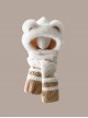 Winter Thickened Windproof Tab Warm Cute Bear Kawaii Fashion Plush Hat Gloves Long Scarf