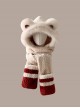 Winter Thickened Windproof Tab Warm Cute Bear Kawaii Fashion Plush Hat Gloves Long Scarf