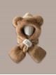 Winter Warm Cute Bear Kawaii Fashion Thickened Windproof Tab Plush Hat Splicing Short Scarf