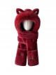 Angola Red Winter Warm Cute Kawaii Fashion 3D Fox Ears Plush Hat Spliced ​​Gloves Long Scarf