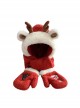 Cute 3D Christmas Deer Snowman Red Winter Warm Kawaii Fashion Plush Hat Splicing Scarf Gloves