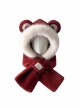 Cute Round Bear Ears Winter Kawaii Fashion White Fur Edge Ear Protection Scarf Red Cycling Hat