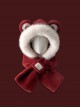 Cute Round Bear Ears Winter Kawaii Fashion White Fur Edge Ear Protection Scarf Red Cycling Hat