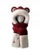 Bear Ears Paws Kawaii Fashion White Fur Edge Ear Protection Winter Gloves Long Scarf Red Cycling Hat