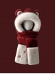 Bear Ears Paws Kawaii Fashion White Fur Edge Ear Protection Winter Gloves Long Scarf Red Cycling Hat