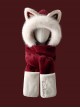 Fox Ears Winter White Fur Edge Kawaii Fashion Ear Protection Gloves Long Scarf Red Cycling Hat