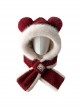 Winter Furball Bear Ears Cute White Fur Edge Kawaii Fashion Ear Protection Short Scarf Red Cycling Hat