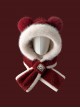 Winter Furball Bear Ears Cute White Fur Edge Kawaii Fashion Ear Protection Short Scarf Red Cycling Hat