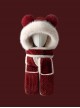 Winter Warm White Fur Edge Kawaii Fashion  Furball Bear Ear Protection Gloves Long Scarf Red Cycling Hat