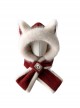 Winter Warm Fried Hair Fox Ears White Fur Edge Kawaii Fashion Ears Protection Short Scarf Red Cycling Hat