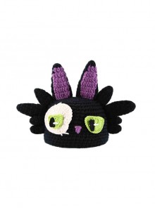 Black Cute Childlike Cartoon Dragon Night Fury Funny Kawaii Fashion Winter Warm Woolen Hat