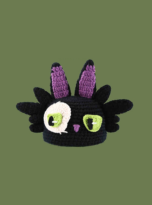 Black Cute Childlike Cartoon Dragon Night Fury Funny Kawaii Fashion Winter Warm Woolen Hat