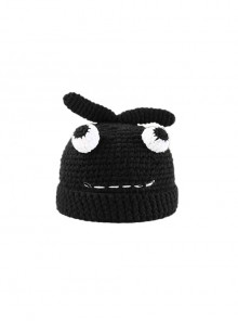 Black Sausage Big Eyed Monster Winter Warm Cute Childlike Cartoon Funny Abstract Kawaii Fashion Woolen Hat