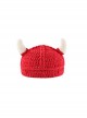 Childlike Cartoon Red Horns Decoration Winter Warm Cute Funny Kawaii Fashion Woolen Hat