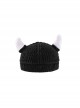 Black Horns Decoration Simple Versatile Cute Childlike Cartoon Funny Kawaii Fashion Winter Warm Woolen Hat