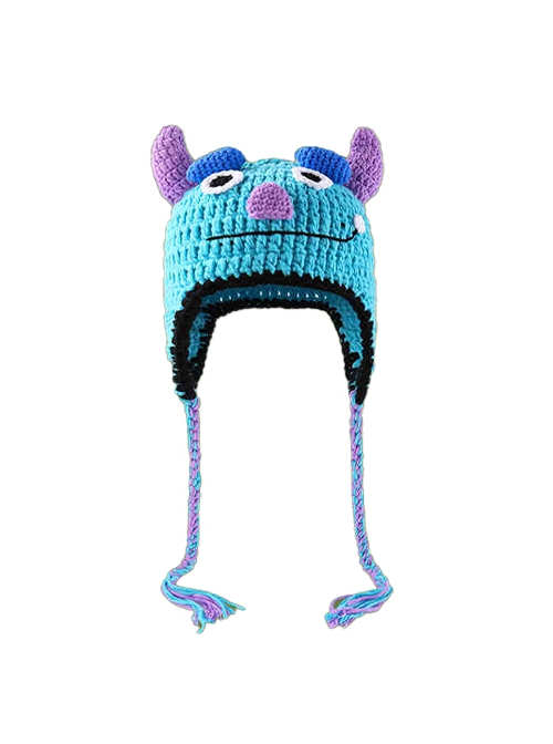 Cute Childlike Cartoon Blue Rhino Funny Kawaii Fashion Winter Warm Woolen Ear Protective Hat