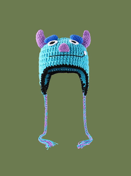 Cute Childlike Cartoon Blue Rhino Funny Kawaii Fashion Winter Warm Woolen Ear Protective Hat