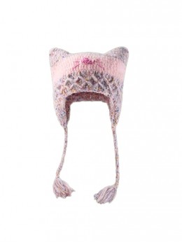 Pink Kitty Cat Ears Cute Childlike Cartoon Soft Girl Kawaii Fashion Winter Warm Woolen Ear Protective Tassel Hat