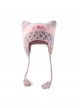 Pink Kitty Cat Ears Cute Childlike Cartoon Soft Girl Kawaii Fashion Winter Warm Woolen Ear Protective Tassel Hat