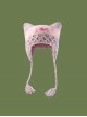 Pink Kitty Cat Ears Cute Childlike Cartoon Soft Girl Kawaii Fashion Winter Warm Woolen Ear Protective Tassel Hat