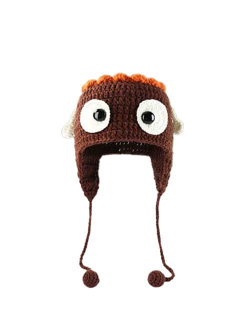 Monster Hunt Wuba Cartoon Brown Kawaii Fashion Winter Warm Woolen Ear Protective Tassel Ball Hat