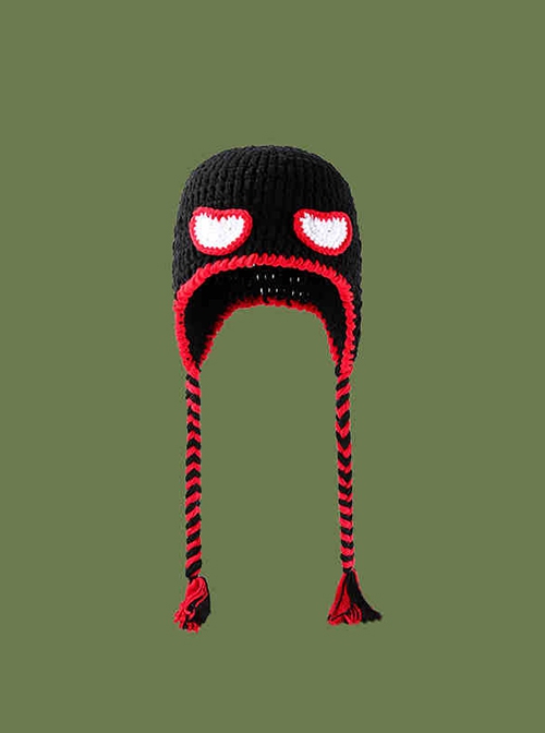 Spider Man Childlike Cute Kawaii Fashion Warm Ear Protection Cycling Black Wool Tassel Hat