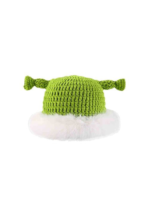 Plush Green Trumpet Cute Kawaii Fashion Protection Winter Warm Woolen Yarn Bucket Hat