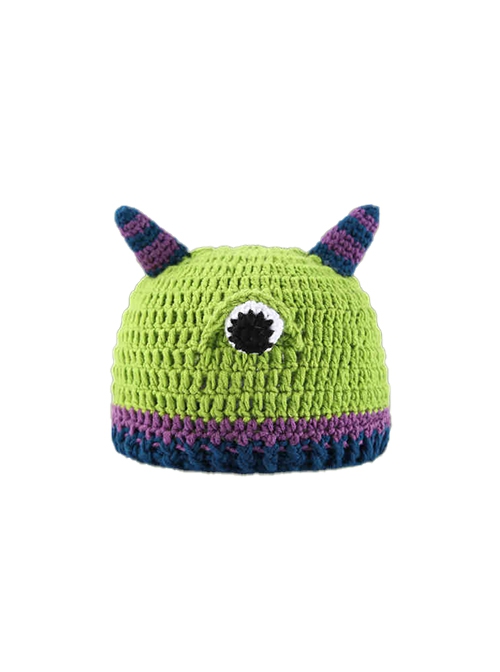 Purple Blue Corner Cyclops Kawaii Fashion Protection Funny Winter Warm Woolen Yarn Green Bucket Hat