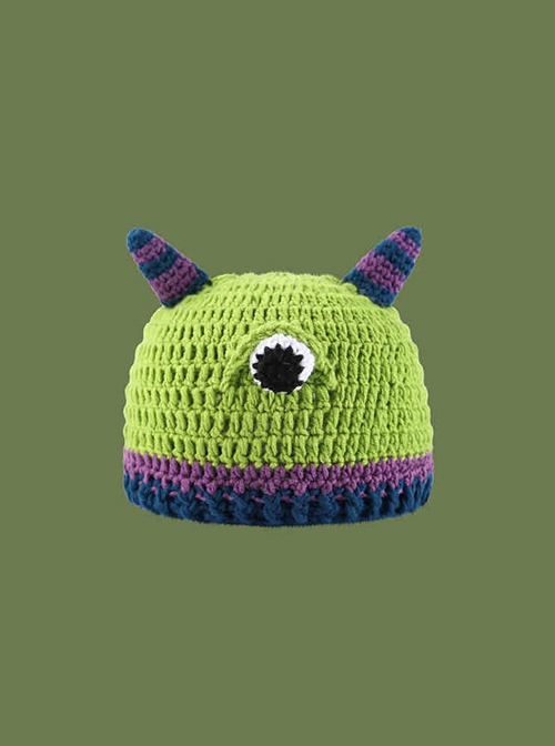 Purple Blue Corner Cyclops Kawaii Fashion Protection Funny Winter Warm Woolen Yarn Green Bucket Hat