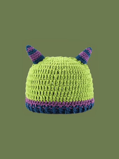 Purple Blue Corner Cyclops Kawaii Fashion Protection Funny Winter Warm Woolen Yarn Green Bucket Hat