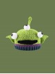 Green Sharp Corners Three Eyes Mouth Monster Kawaii Fashion Protection Funny Winter Warm Woolen Yarn Hat