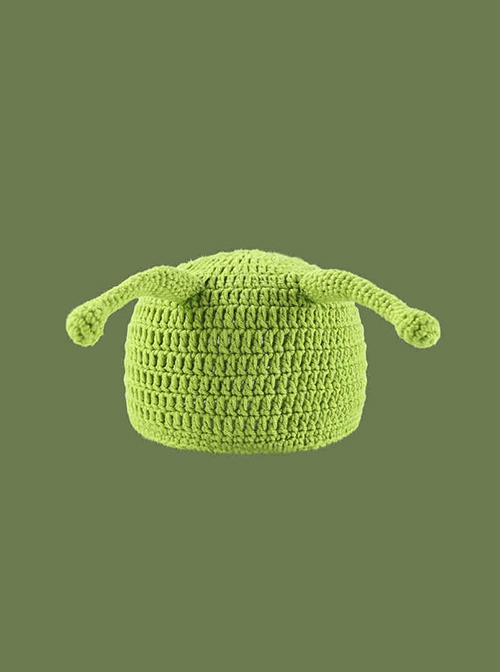 Bare Little Ant Antenna Green Kawaii Fashion Protection Funny Winter Warm Woolen Yarn Hat