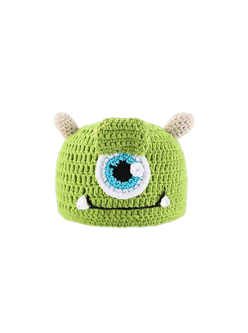 Cyclops Green Big Eyes Kawaii Fashion Protection Winter Warm Funny Woolen Yarn Hat