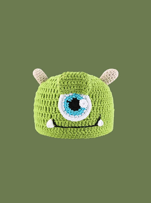 Cyclops Green Big Eyes Kawaii Fashion Protection Winter Warm Funny Woolen Yarn Hat