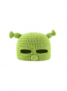 Shrek Mask Trumpet Antenna Kawaii Eye Holes Fashion Protection Daily Warm Funny Winter Woolen Yarn Hat