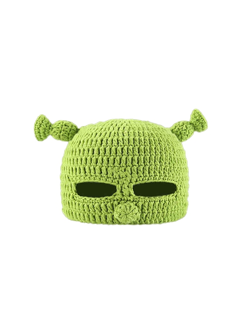 Shrek Mask Trumpet Antenna Kawaii Eye Holes Fashion Protection Daily Warm Funny Winter Woolen Yarn Hat