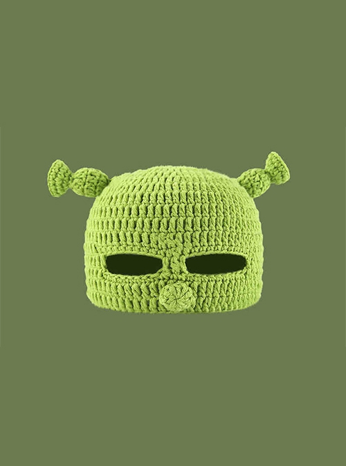 Shrek Mask Trumpet Antenna Kawaii Eye Holes Fashion Protection Daily Warm Funny Winter Woolen Yarn Hat